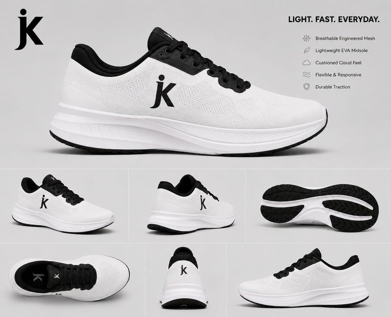 White high-top unisex sneaker, multiple angles